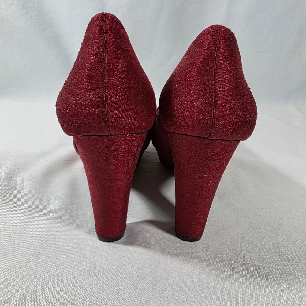 Rocket Dog K9 Red Pleated Knot Platform Pumps Floral Lining Heels Burgundy - Picture 5 of 10